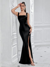 ADYCE Solid Color V-Neck Crinkle Detail Sleeveless Maxi Party Dress With Front Slit And Open Back